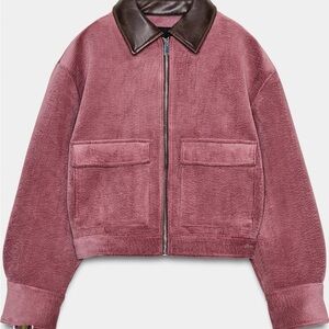 Zara Pink Bomber Jacket with Brown Collar